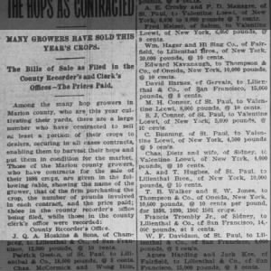 1898 8/5 Weekly Oregon Statesman Charles and Johanna Contract Hops Crop